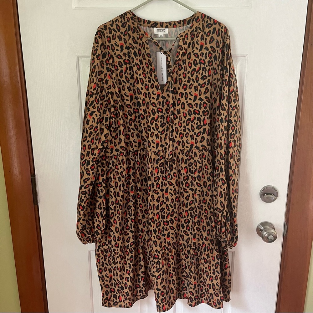 NWT Grace Atwood The Drop loose fit animal print tiered dress XXL